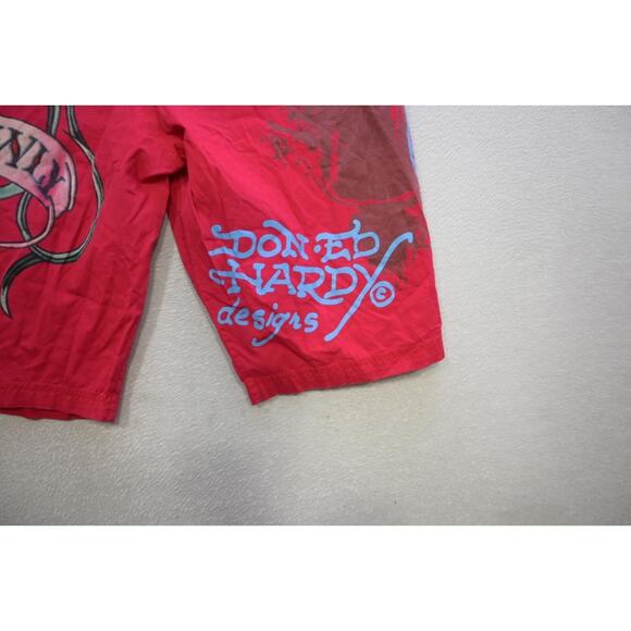 Vtg Ed Hardy Men's Red "Surf or Die" Board Shorts Sz Large Graphic Swim Trunks - Picture 8 of 13
